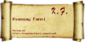 Kvassay Fanni névjegykártya